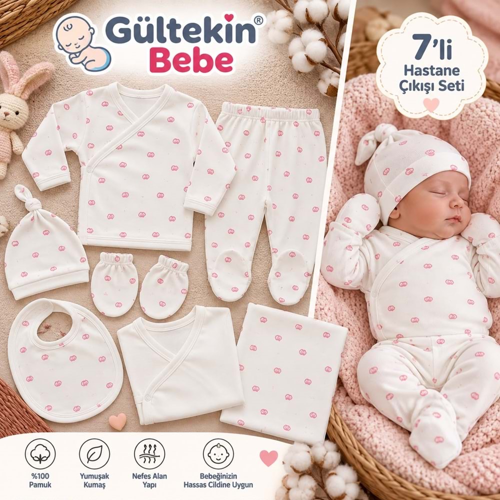 Babymed Taç Desenli Kız Ve Erkek 7 Li Hastane Çıkışı -BA165306 - PEMBE