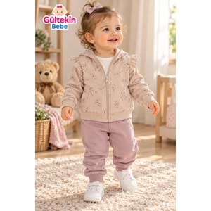 Iggy Flower Desenli 3 İplik Şardonlu Ceketli Üçlü Takım 9-24 Aylık -AL126492527 - BEJ