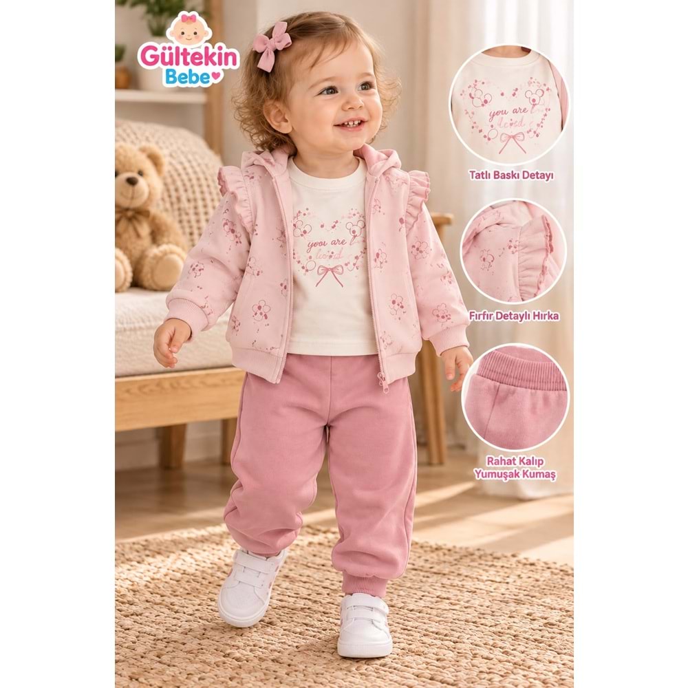 Iggy Flower Desenli 3 İplik Şardonlu Ceketli Üçlü Takım 9-24 Aylık -AL126492527 - LİLA