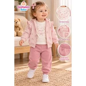 Iggy Flower Desenli 3 İplik Şardonlu Ceketli Üçlü Takım 9-24 Aylık -AL126492527 - LİLA
