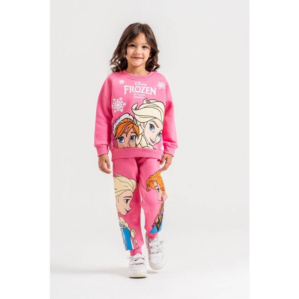 Harby Kids Frozen Baskılı Kız 3 İplik Şardonlu İkili Takım 3-10 Yaş -AL652342 - KOYU PEMBE