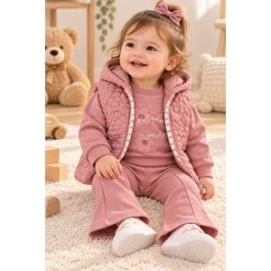 Baby Hi Papatya Desenli Kız Üçlü Takım 6-18 Aylık -DÜ698430 - GÜL KURUSU