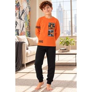 Tarık İnterlok Kumaş Garson Boy Erkek Pijama Takım 6-10 Yaş -TA4422360 - TURUNCU