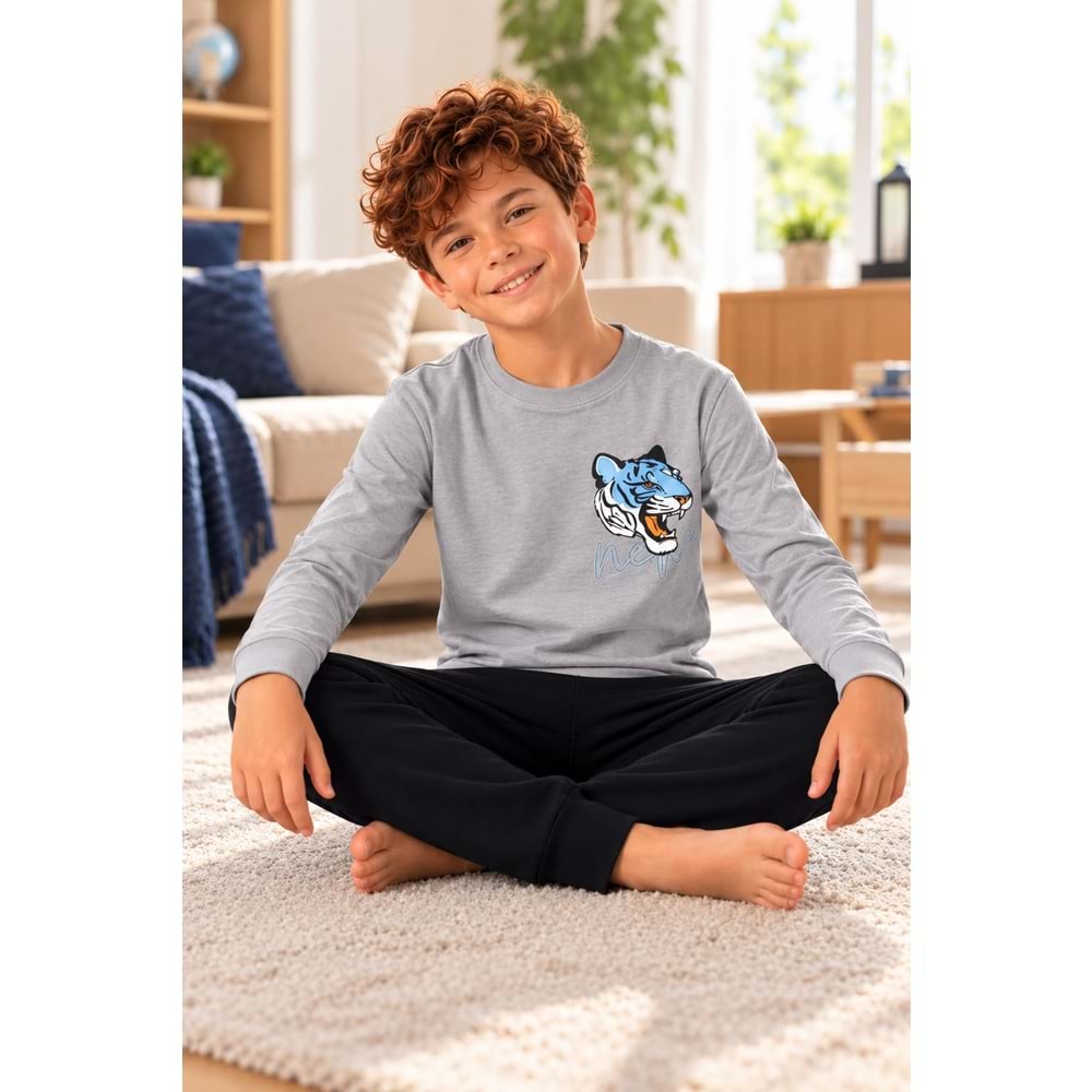Tarık İnterlok Kumaş Garson Boy Erkek Pijama Takımı 6-10 Yaş -TA4404360 - GRİ