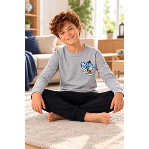 Tarık İnterlok Kumaş Garson Boy Erkek Pijama Takımı 6-10 Yaş -TA4404360 - GRİ