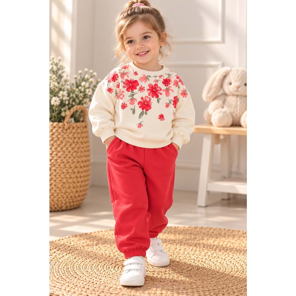 Wow Kids Papatya Çiçek Nakışlı Kız Üç İplik İkili Takım 1-4 Yaş -KAY11215240 - NAR ÇİÇEĞİ