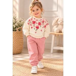 Wow Kids Papatya Çiçek Nakışlı Kız Üç İplik İkili Takım 1-4 Yaş -KAY11215240 - PEMBE