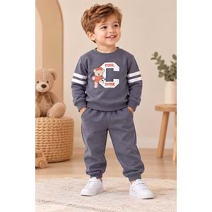 Wow Kids C Cool Baskılı Erkek Üç İplik Şardonlu İkili Takım 1-4 Yaş -KAY11103212 - GRİ