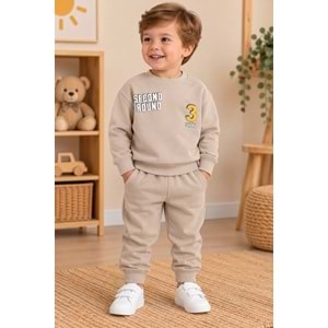 Wow Kids Second Baskılı Erkek Üç İplik Şardonlu İkili Takım 1-4 Yaş -KAY11176230 - BEJ