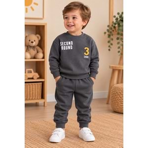 Wow Kids Second Baskılı Erkek Üç İplik Şardonlu İkili Takım 1-4 Yaş -KAY11176230 - GRİ