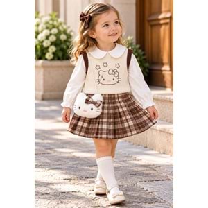 Lumia Baby Hello Kitty Nakışlı Triko Süveterli Çantalı Takım 2-5 Yaş -KAY4340560 - KAHVERENGİ