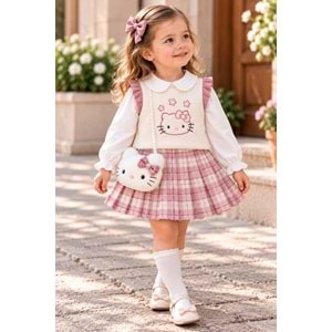 Lumia Baby Hello Kitty Nakışlı Triko Süveterli Çantalı Takım 2-5 Yaş -KAY4340560 - PEMBE